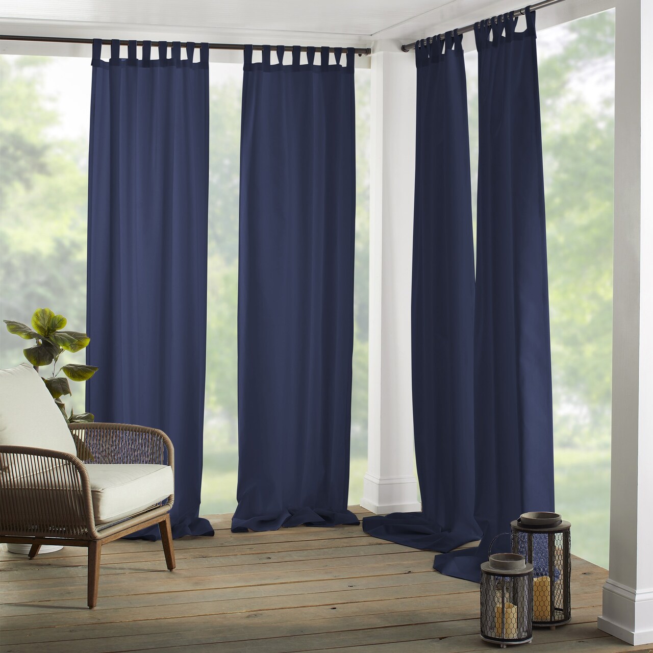 Threadmade Home Matine Solid Tab Top Indoor/Outdoor Window Curtain, Blue - 52"W x 95"L
